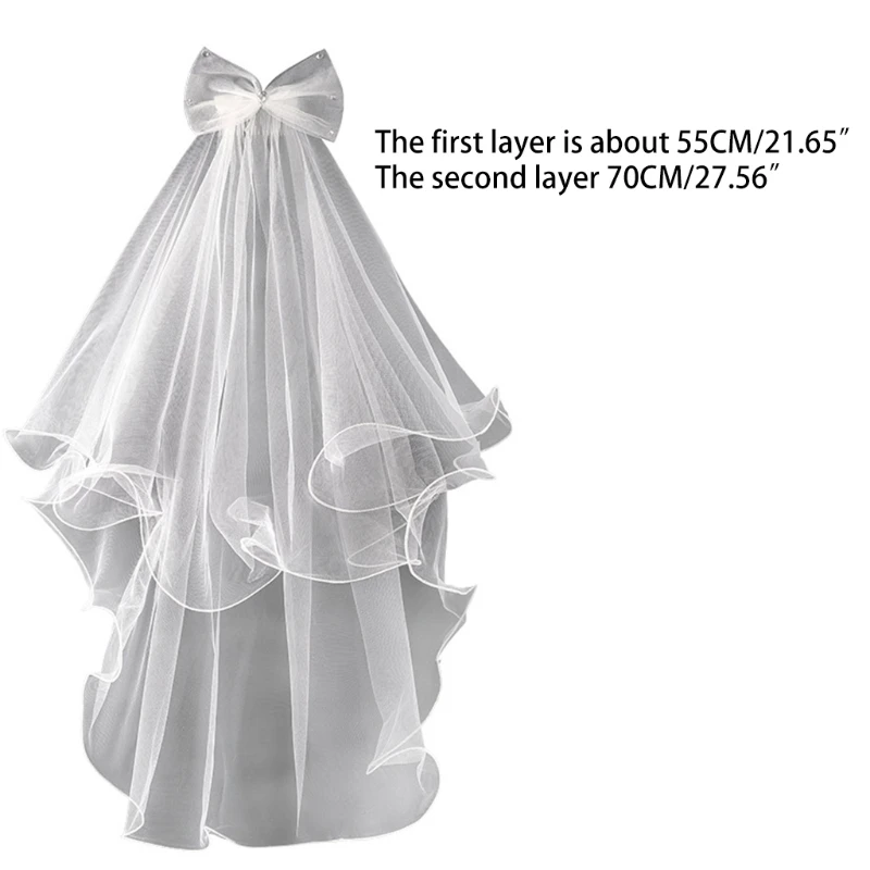 Wedding veil bridal veil comb for kids wedding hair accessories 2 tier bow embellishment props photo taking