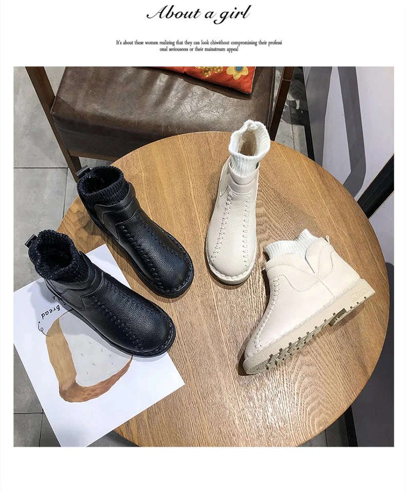 Женские зимние белые ботинки новые корейские Высококачественные ботинки из искусственного плюша на меху верх из PU искусственной кожи, водонепроницаемая резиновая нескользящая подошва, без шнуровки