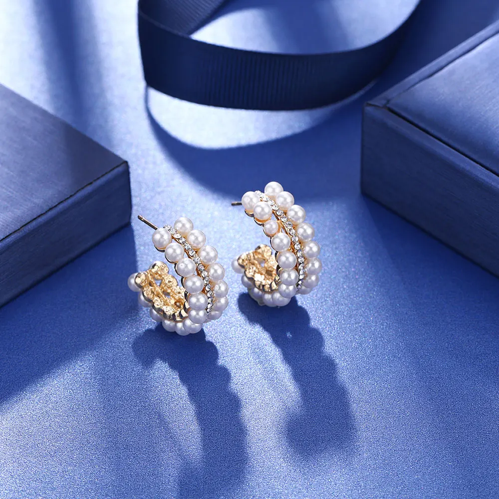 Женские серьги гвоздики с жемчугом HanCheng висячие золотистого цвета