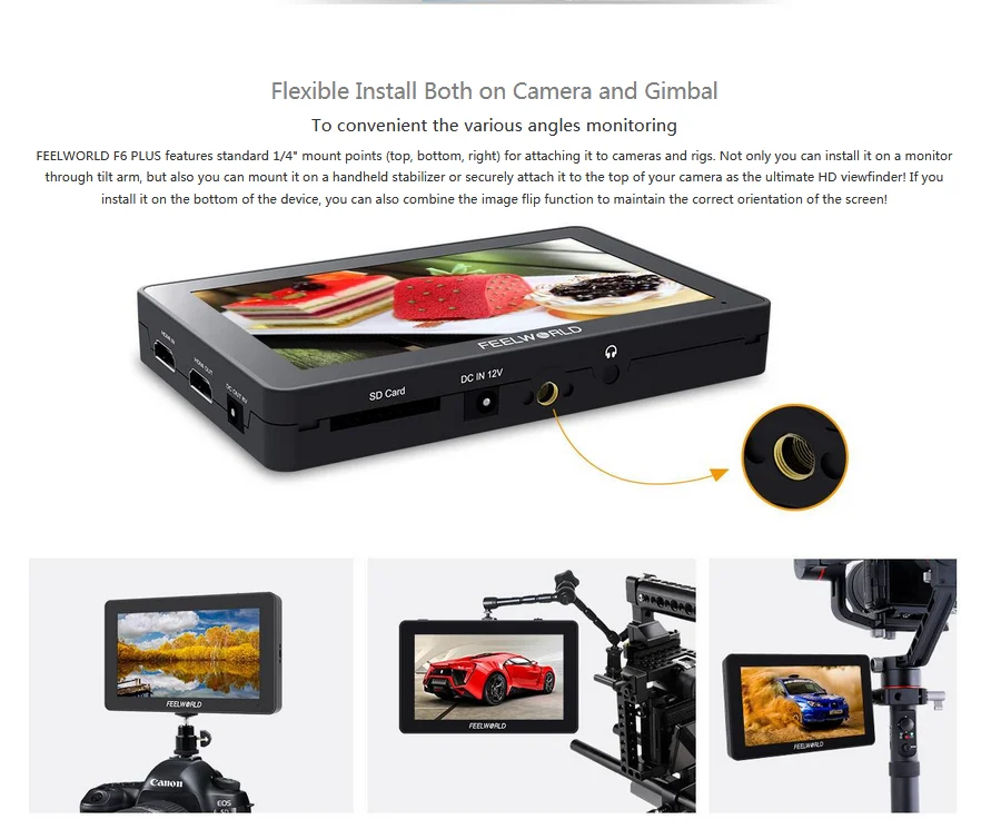 FEELWORLD F6 Plus 5,5 дюймов для однообъективной цифровой зеркальной фотокамеры полевой монитор 3D LUT сенсорный экран 4K HDMI ips FHD 1920X1080 монитор для камеры