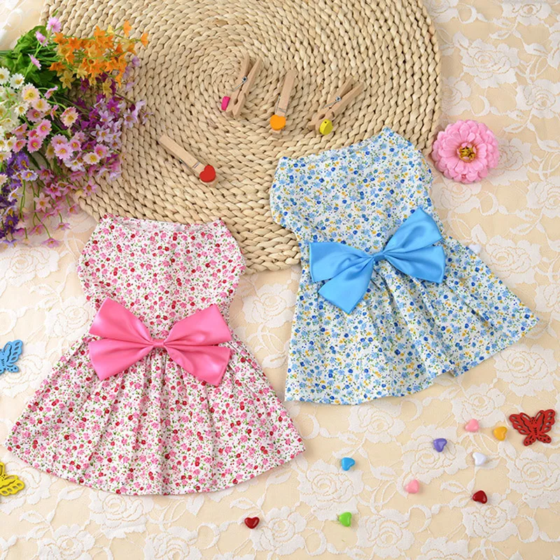 Pet Dog Clothes Summer Floral Bow Dog Dress