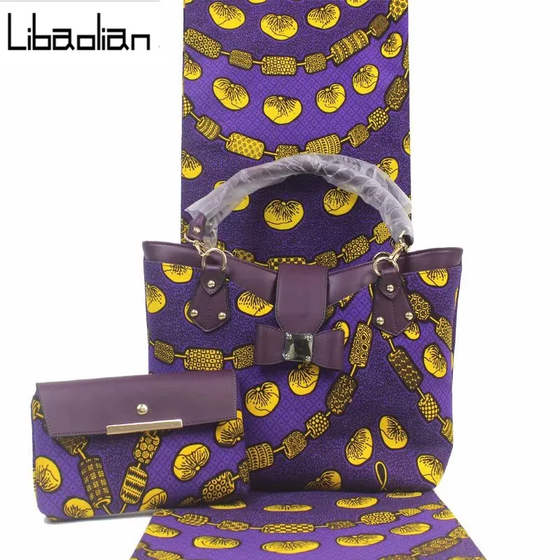 Африканская восковая Сумочка, набор, африканская восковая сумка с настоящей голландской вощеной печатью, Ткань 6 ярдов, хлопок, для женской сумки, F911-25 - Цвет: As picture 14