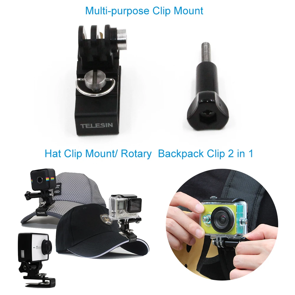 TELESIN Hat Clip устойчивый рюкзак зажим крышка подставка крепление+ Винт для GoPro Hero для DJI Osmo Action Xiaomi yi 4K 4K+ SJCAM