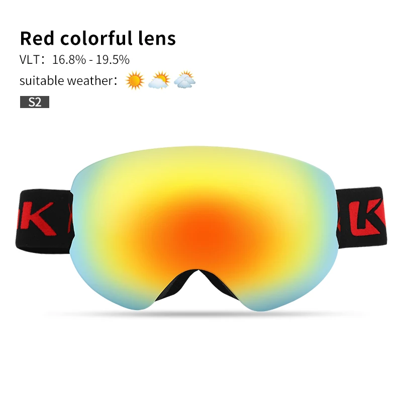 Red lens KUTOOK Skiing Goggles Double Layers Men Women UV Protection Lens Anti Fog Anti Slip Snowmobile Mask TPU Winter Snowboard Glasses - Цвет: Red lens