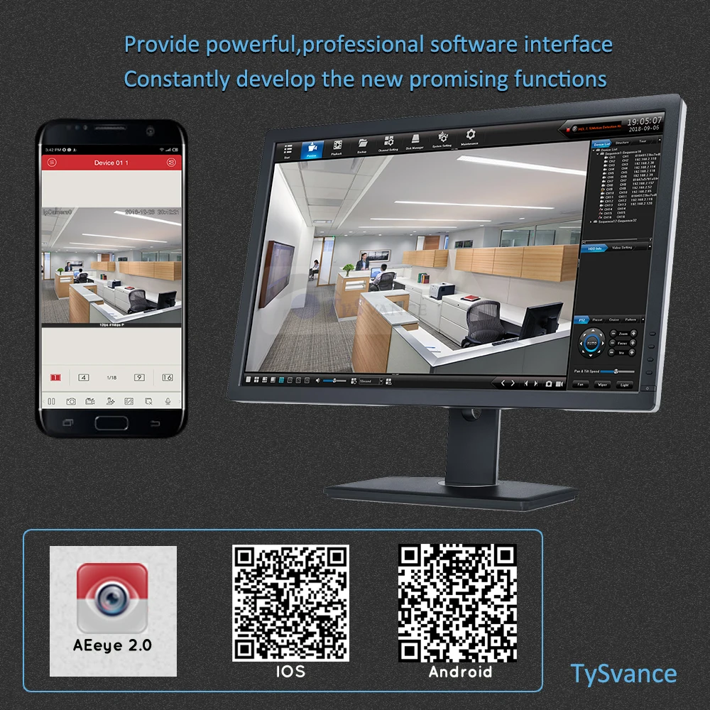Система видеонаблюдения TySvance 8 каналов PTZ 5 МП POE H.265 4 кратный оптический зум 16