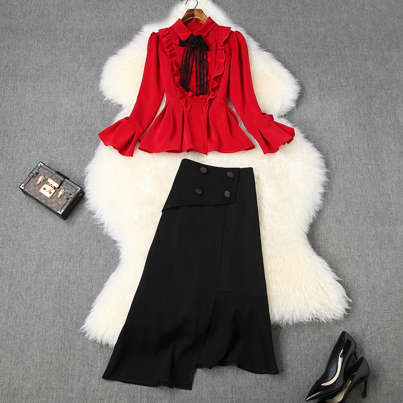 Lente Tweedelige Set 2020 Vrouwen Elegante Ruches Chiffon Top + Hoge Taille Midi Rok Vrouwen Tweedelige Outfits Lente Tweedelige Set 2020 Vrouwen Elegante Ruches Chiffon Top + Hoge Taille Midi Rok Vrouwen Tweedelige Outfits