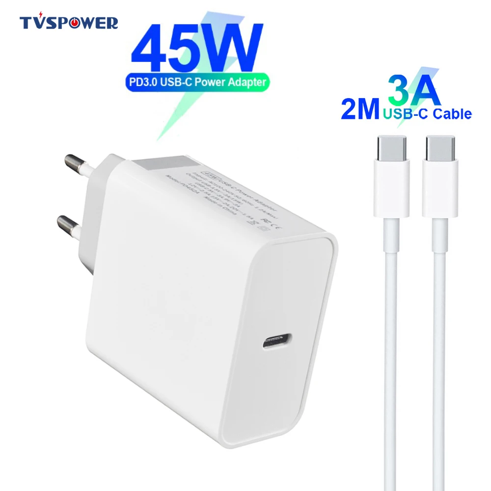 PD3.0 45W 15V 3A USB C Charger for MacBook Pro DELL XPS 12/13/ Samsung Note 8 S9 Google Pixel XL iPhone X iPad Pro(C-C cable 2M