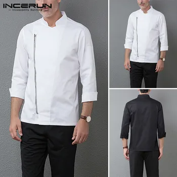 

Chef Uniform Long Sleeve Solid Color Zippers Food Service Cooking Kitchen Unisex Chef Jackets Restaurant Women Men Tops INCERUN