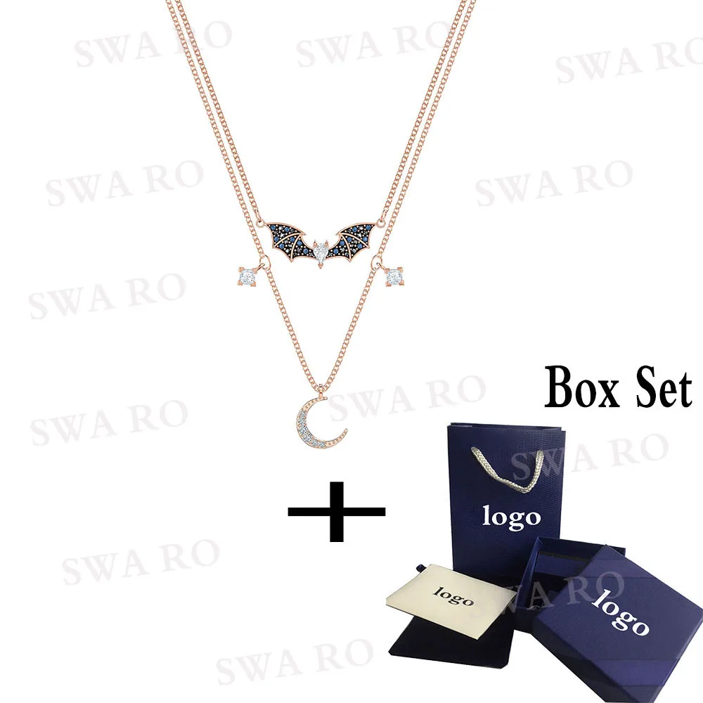 

SWA RO 2019 Fashion New PROSPERITY Double Layer Necklace New Moon and Lucky Bat Pattern Give Girlfriend Best Romantic Gift