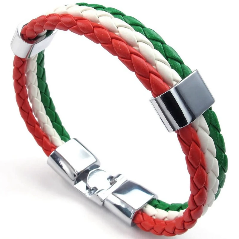 

Jewelry bracelet, Italian flag bangle, leather alloy, for men's women, green white red