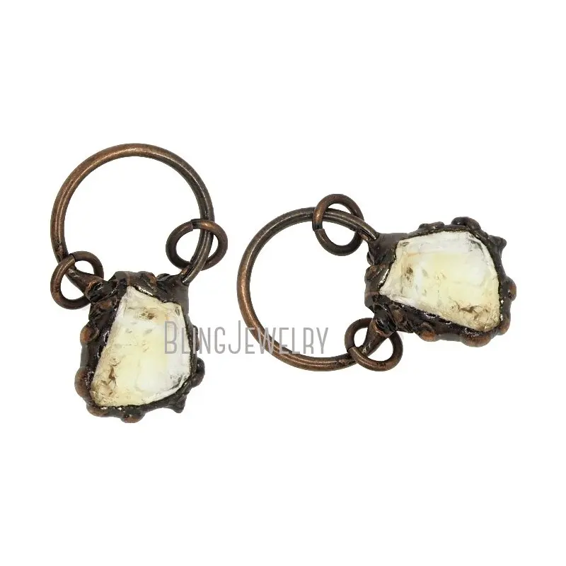 

Rustic Copper Plated Fancy Hoop Bail Raw Citrine Nugget Pendant Antique Crystal PM38056