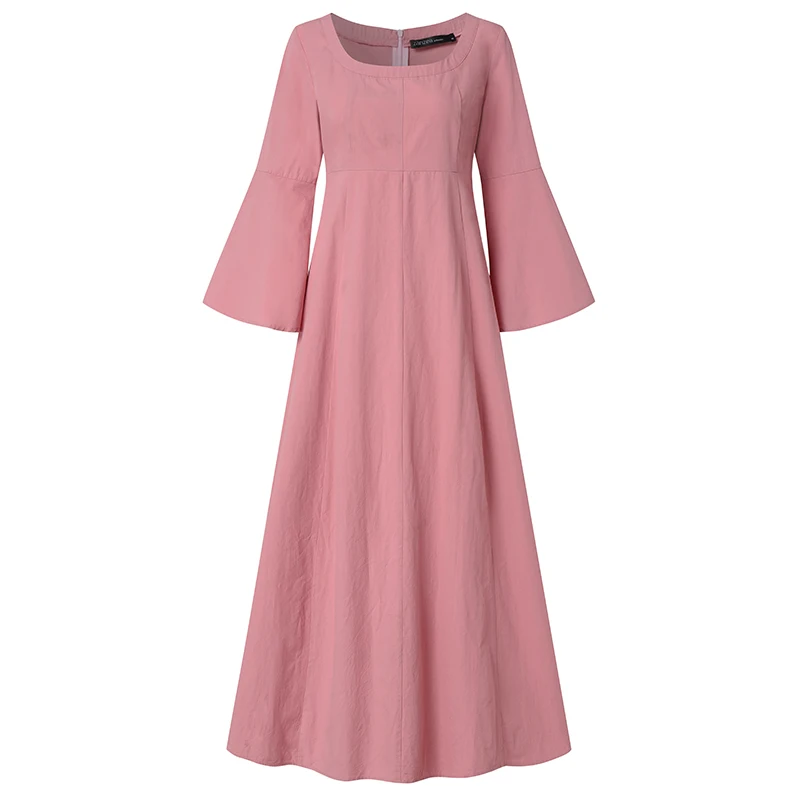 Retro Square Neck Maxi Dress Womens Autumn Sundress ZANZEA 2020 Casual Flare Sleeve Vestidos Female Solid Robe Oversized 5XL