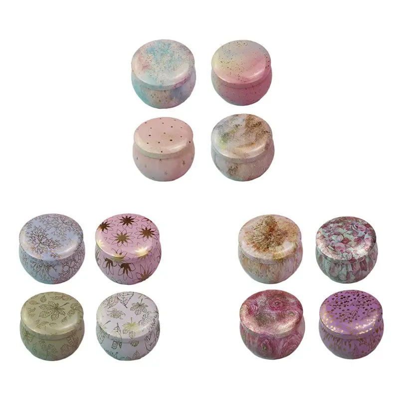

4pcs Rose Tea Pot Tin Box Drum-shaped Candy Cookie Jewelry Coin Cans Storage