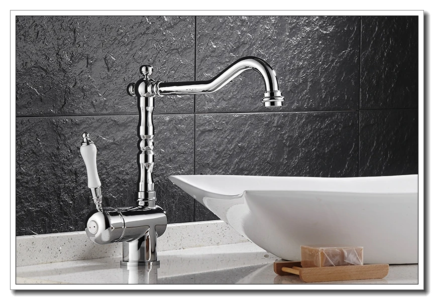 Vidric Deck Mounted Kitchen Faucet Antique Bronze Hot and Cold Water Mixer Tap Vessel Sink Faucets Crane Single Handle ELF9087A