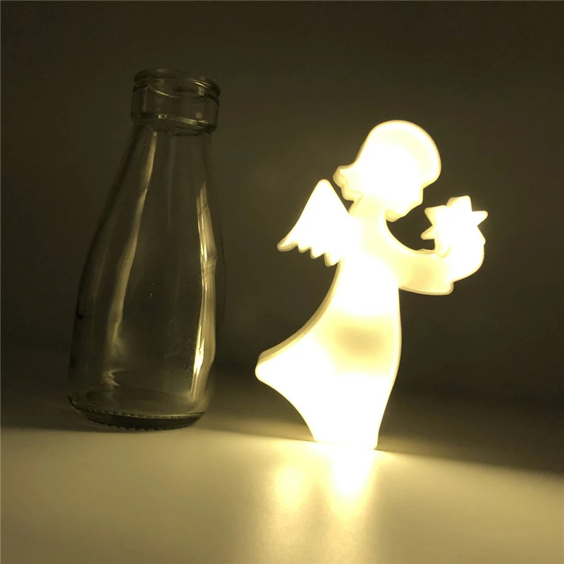 3D светодиодный Настольный светильник Кактус в романтическом стиле, зеленая лампа, праздничное освещение, ночные светильники для украшения детской спальни - Испускаемый цвет: White angel