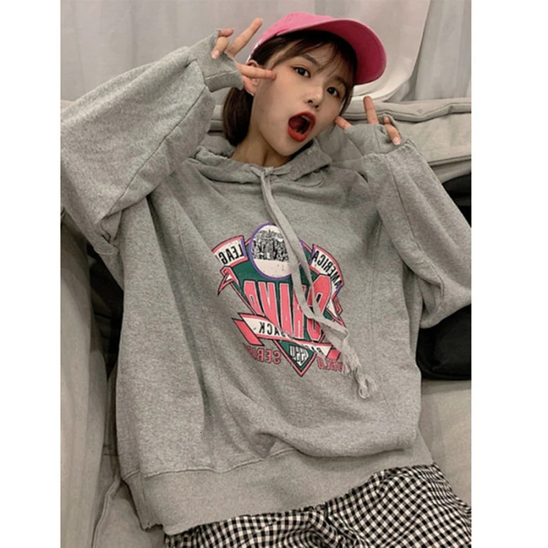 

Korean Style Long Sleeve Autumn Winter Harajuku Hoodies Loose Printing Drawstring Sweatshirt Lazy Wind Pullover Moletom Rz*