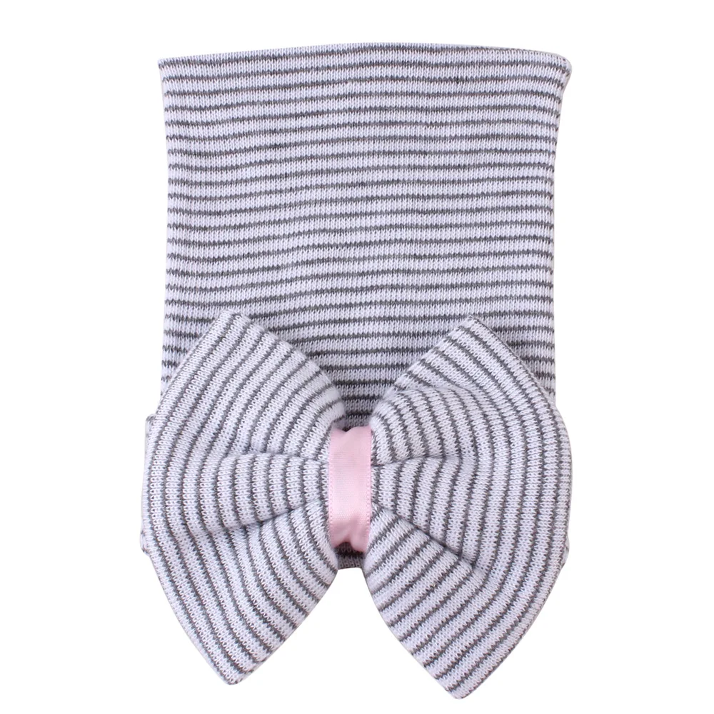 0-6M Winter Autumn Baby Girl Hat Big Bow Cotton Wool Knitted Thick Warm Baby Hat Kids Newbworn Bonnet Cap Beanie for Girls - Цвет: gray