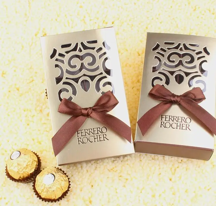 FERRERO ROCHER Boxes Wedding Favors Sweet Gifts Bags Party Supplies Baby Shower Candy Box 6 Holes Gold with Bow 6