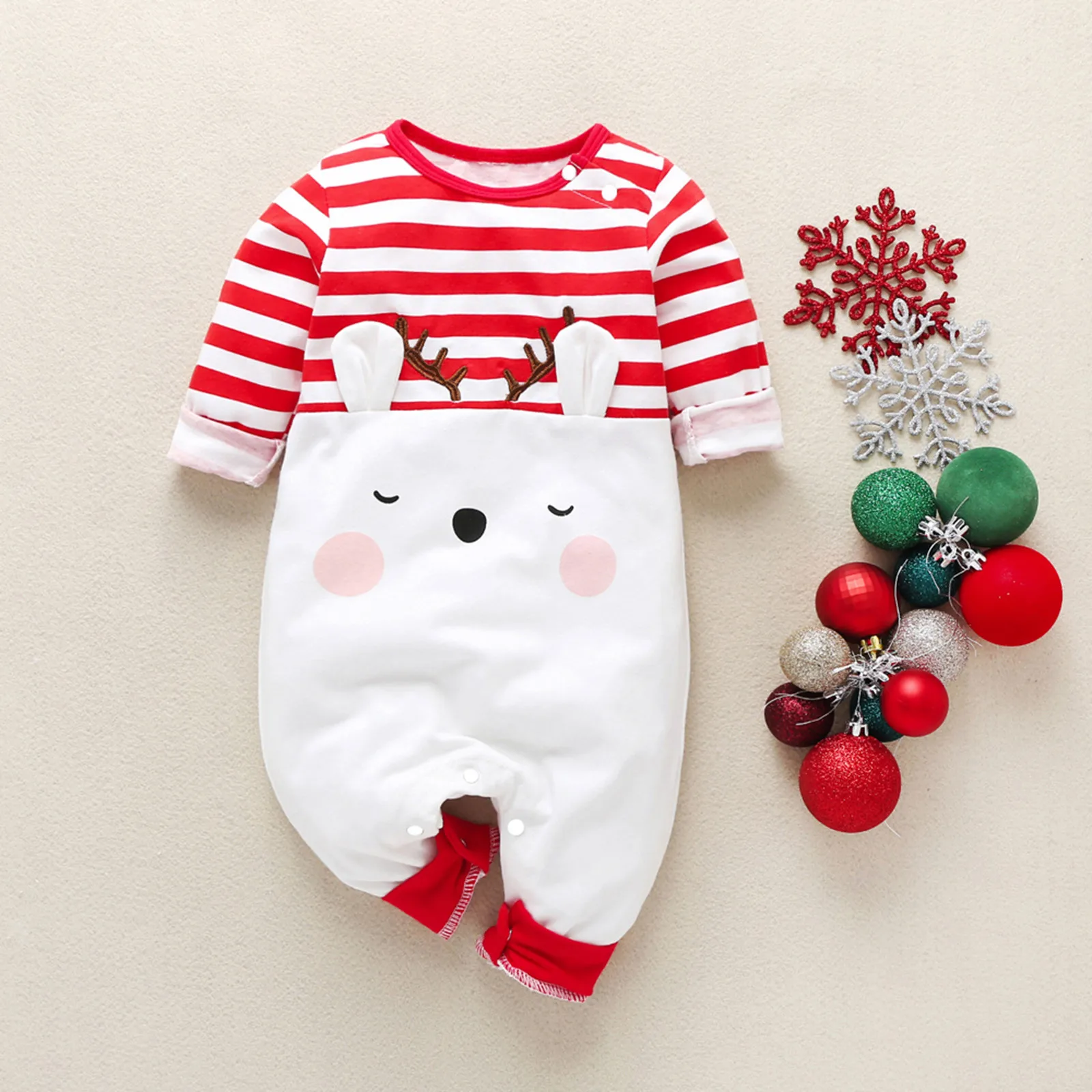 

Baby Christmas Romper Infant Baby Boys Girls Christmas Cartoon Deer Striped Romper Infantil Jumpsuits New Year's Costume