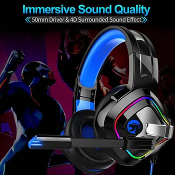 

Gaming Headphone Adjustable Headband Lightweight PC Laptop Over Ear LED Light With Mic Headset 3.5mm Jack For Xbox One For IPad