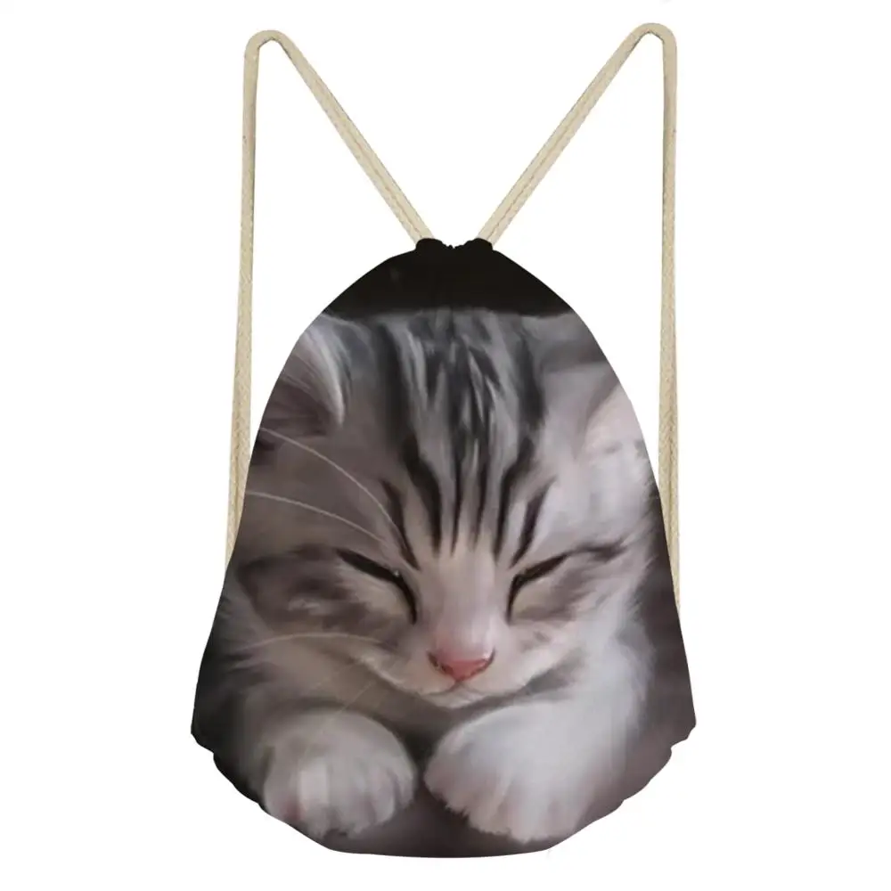 HaoYun Women's Mini Drawstring Backpack Fantasy Cats Pattern Beach Shoes Pockets Cartoon Animal Print Girls Travel Organizer Bag
