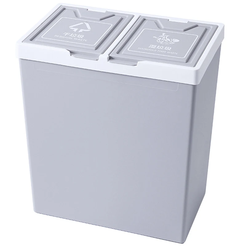 Classified Trash Can Kitchen Trash Bin Bedroom Residual Waste Household Food Waste Rubbish Storage Double Bucket - Цвет: Grey