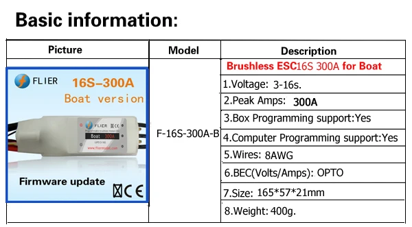 Marin 16S HV ESC Мотор ESC 300A для лодки