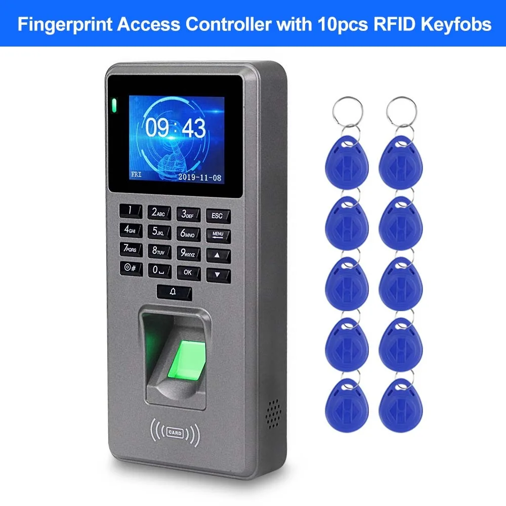 Система контроля доступа к отпечаткам пальцев, система контроля посещаемости, пароль для сотрудников, Проверка времени, часы, рекордер RFID, контроль за дверью, USB, в автономном режиме - Цвет: With 10pcs Keyfobs