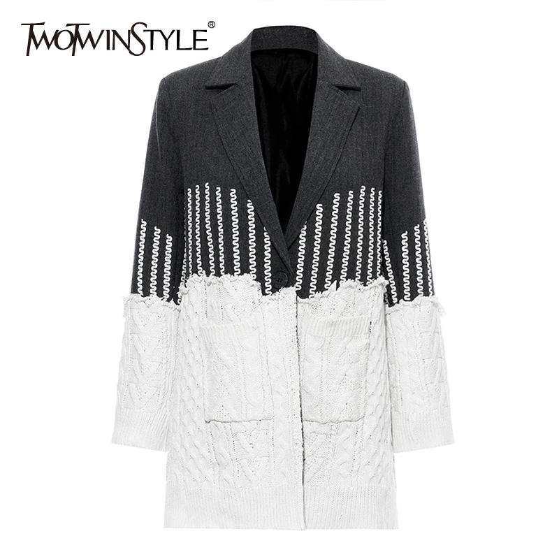 Женская трикотажная куртка TWOTWINSTYLE с отложным воротником и длинным рукавом