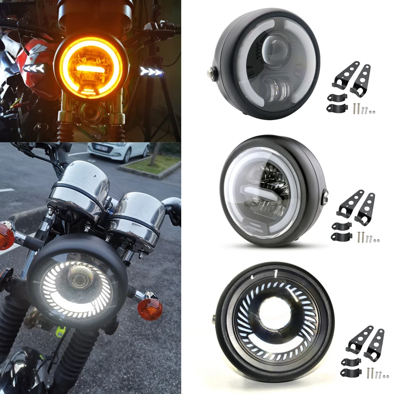 6.5&quot Motorcycle Round LED Halo Headlight Bulb Projector for BMW Suzuki Victory Honda Kawasaki Street Tracker Cafer Racer |