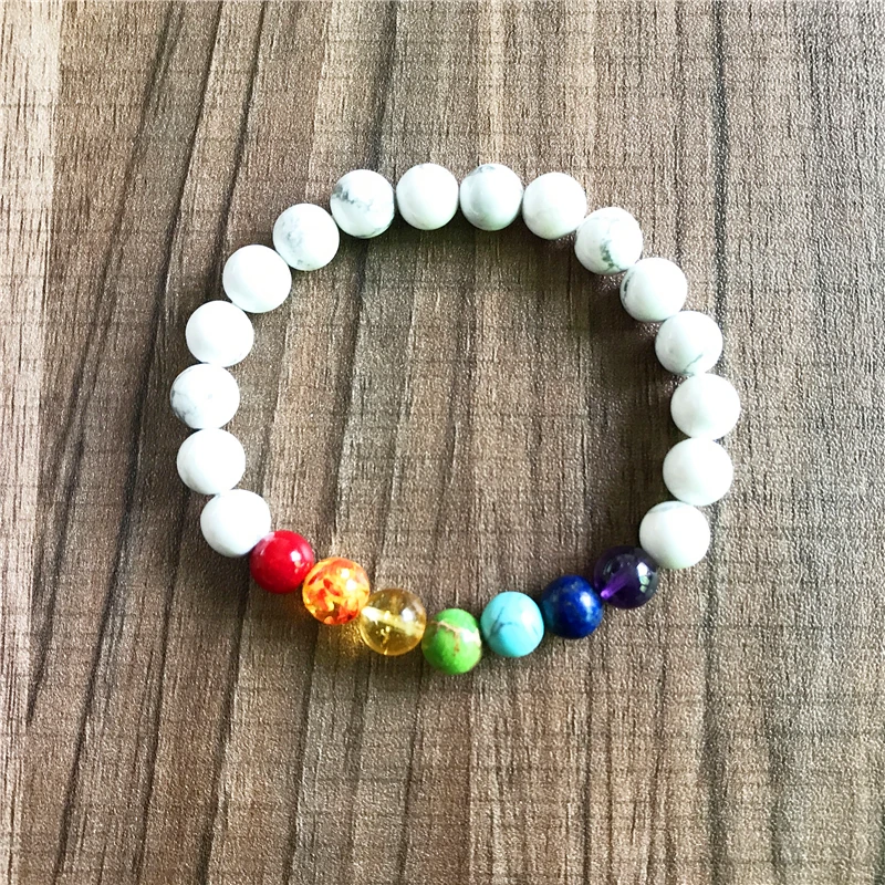 Высокое качество Howlite стрейч браслет 7 Чакра целебная энергия наручные мала
