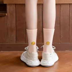 Socks Girl Ins Tide Socks Autumn And Winter Black Japanese Smiling Face Pattern Cotton Socks Cartoon Kawaii Student Socks Women