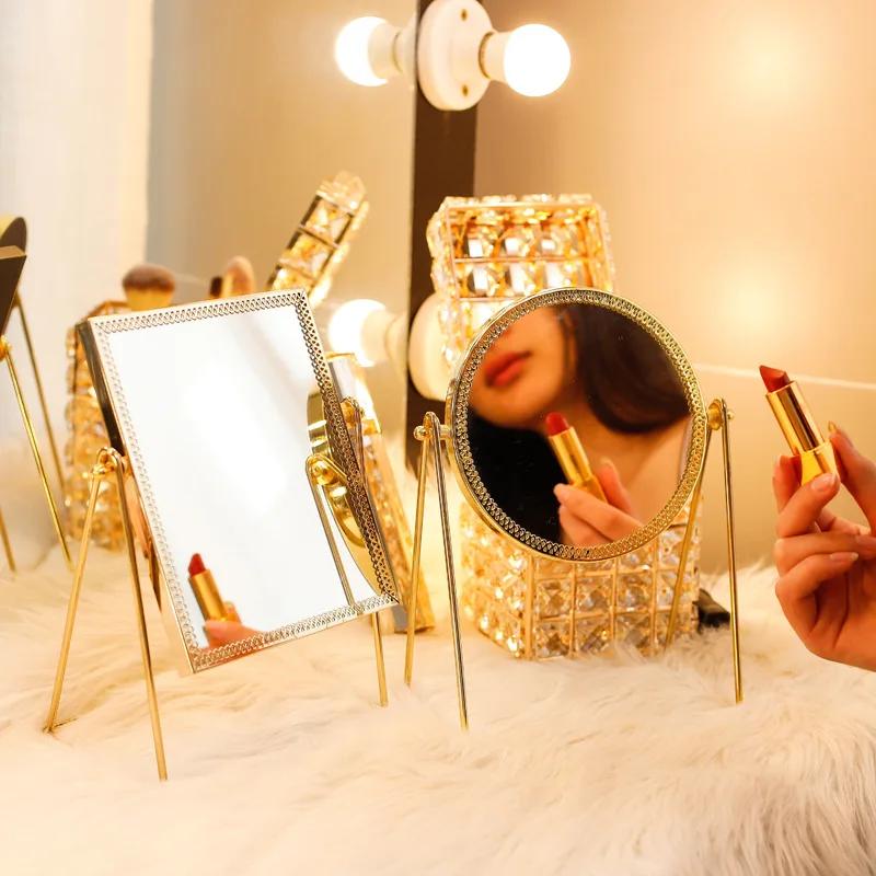 Скандинавское Золотое настольное квадратное зеркало украшения для съемки украшения круглая красота макияж ручка для душевой кабины зеркало