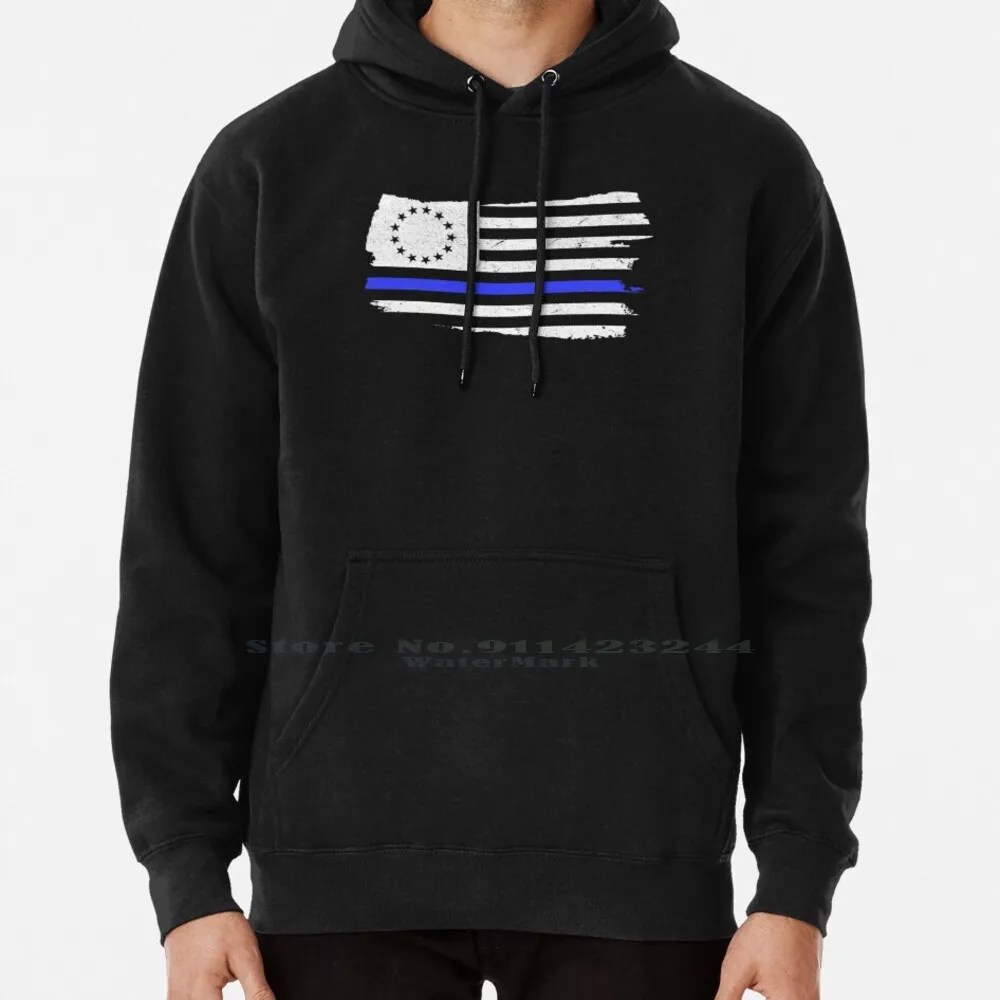 Betsy Ross Flag Thin Blue Line Police Support Felpa Con Cappuccio Maglione 6Xl Cotton Birthday Usa Funny For Fathers Day Stati Uniti 4Th Of
