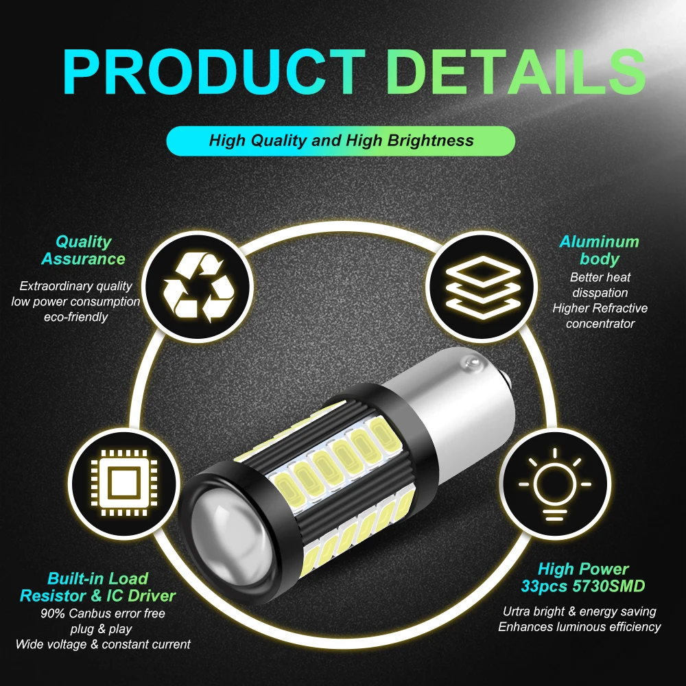 2pcs 1156 BA15S P21W 1157 P21/5W BAY15D BAU15S PY21W LED Car Tail Bulb Brake Lights Reverse Lamp Daytime Running Signal Light