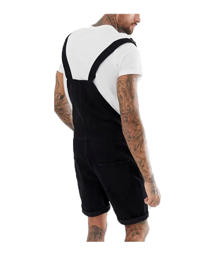 Men Jeans Jumpsuits Shorts Protection Safety Ripped Denim Bib Overalls For Male Suspender Pants New Fashion Casual Black Summer (3)