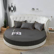 Algodão lençol equipado com faixas elásticas roupa de cama para colchão redondo capa cor sólida única rainha tamanho preto branco colcha