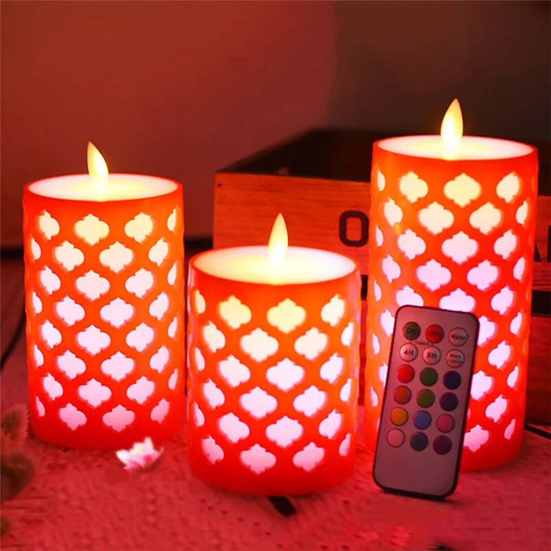 Red Grid LED Candle Flameless Electronic Candle With RGB Remote Control