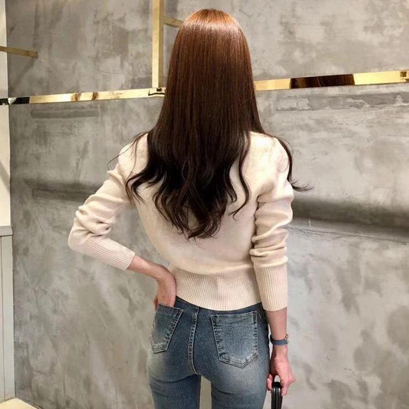 Lucyever Fashion Women Cardigan Sweater Spring Knitted Long Sleeve Short Coat Casual Single Breasted Korean Slim Chic Ladies Top