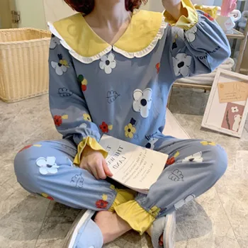 

（Free shipping）Pajama women's spring and autumn cotton long sleeve lovely suit summer thin type Korean cotton home clothes set