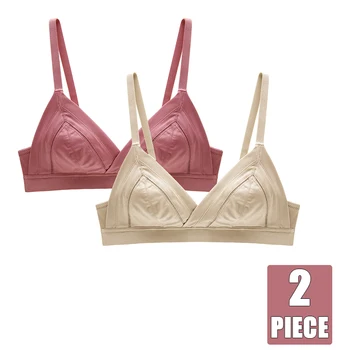 

2 Pieces Triangle Cup Bralette Wireless Comfort Thin Cotton Bra For Small Breast Lingerie Push Up Women Underwear Sexy Brassiere