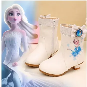 

Disney Frozen 2 Winter Children Shoes For Girls PU Leather Waterproof Martin Boots Colorful Girls Princess Elsa Dress Boots