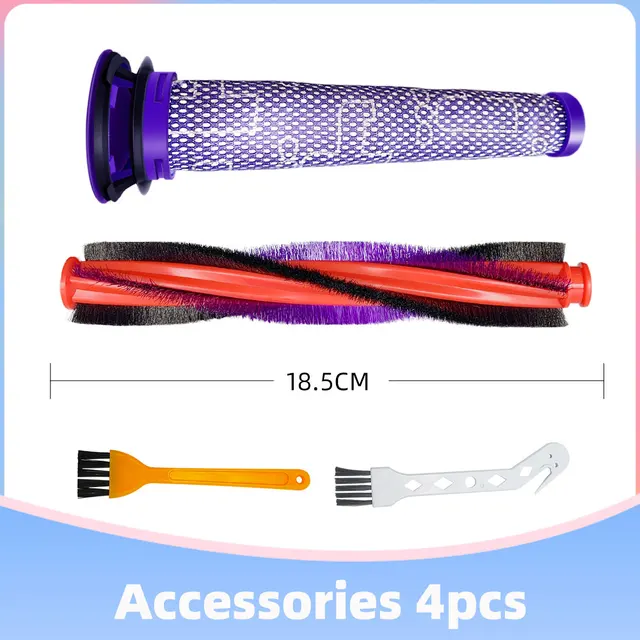 Dyson V6 Animal Fluffy DC59 DC62 SV03 SV073 Cordless Vacuum Cleaner Bristle Roller Brush Bar Pre-Filter Replacement Spare Parts Set 1 18.5cm