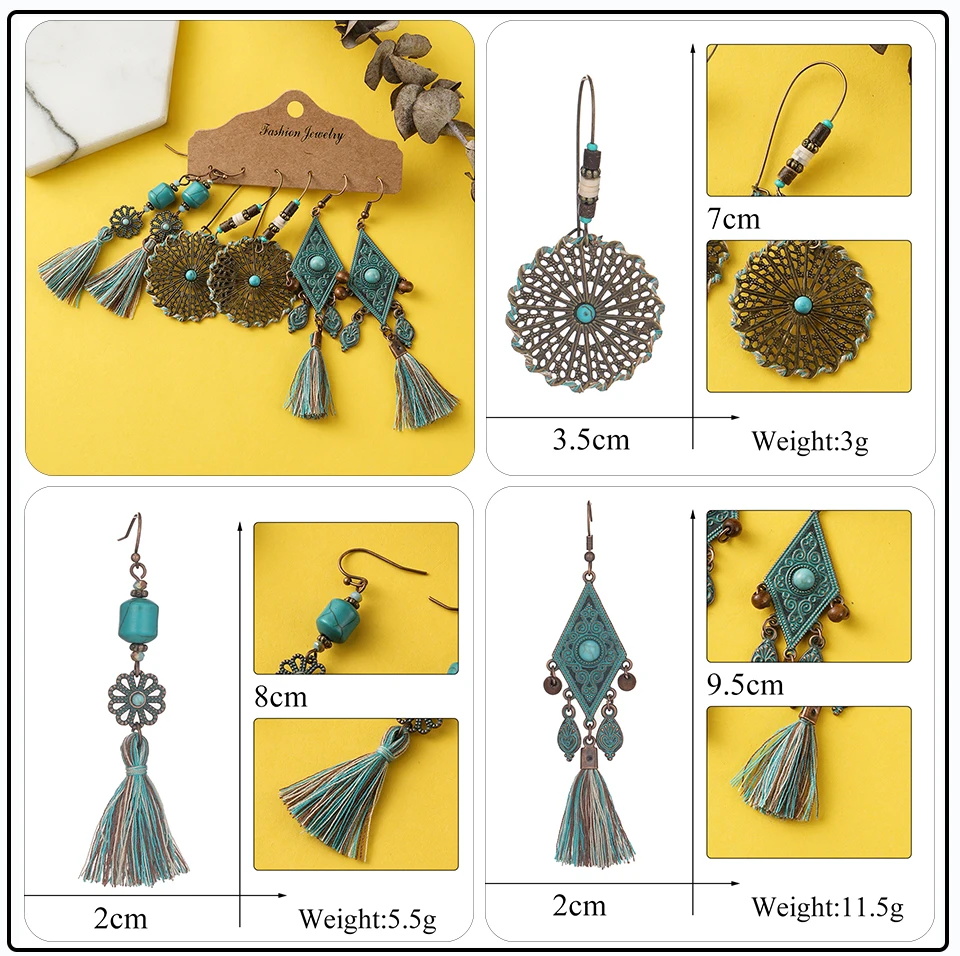 41 Style Silver Rose Gold Color Earrings Ethnic Bohemia Vintage Mixed Styles Long Leaf Big Round Circle Shell Shape Wooden Stones Beads Geometric Bronze Met (27)