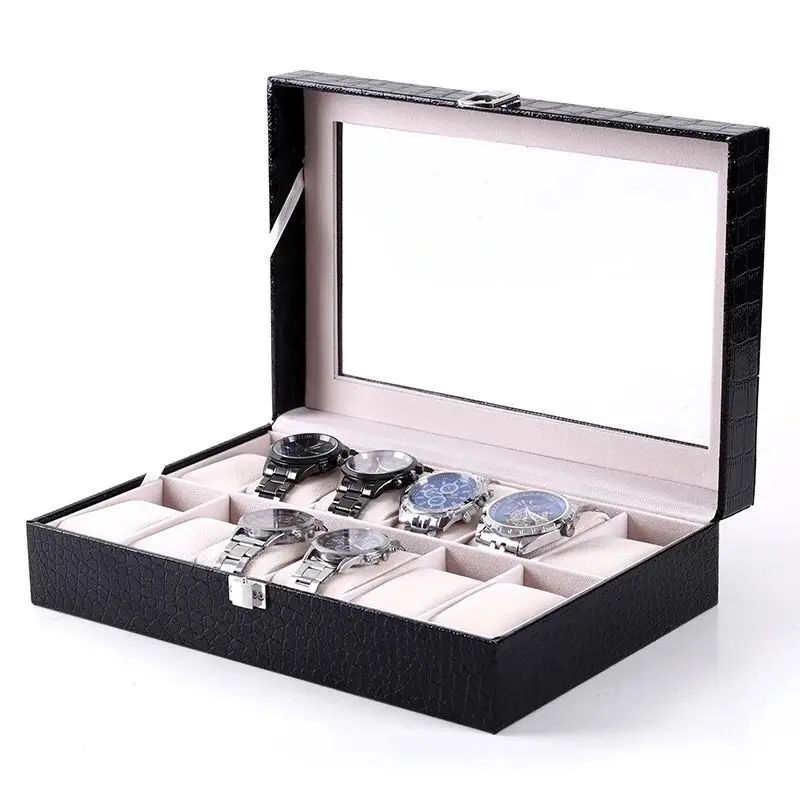 New Crocodile Leather Watch Display Boxes Case Mechanical Watch Storage Box organizer holder Black Storage Jewelry Box