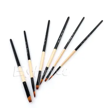 

6 Pcs/Set Flat Nylon Hair Paint Brush Gouache Acrylic Oil Painting Art Craft A6HE