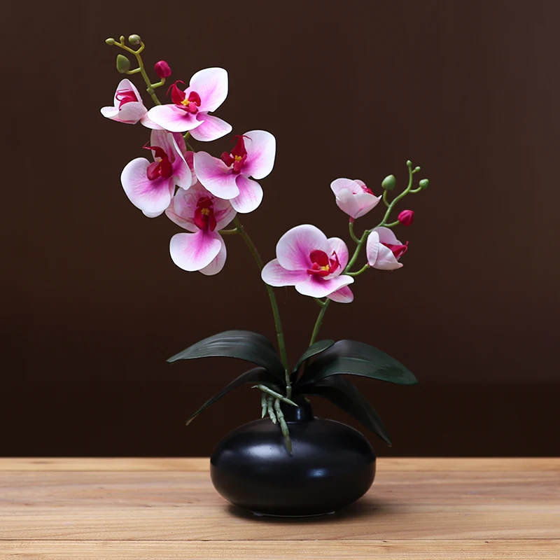 

Modern Ceramic Vase Fake Phalaenopsis Flower Arrangement Office Store Furnishing Crafts Home Livingroom Table Furnishing Decor