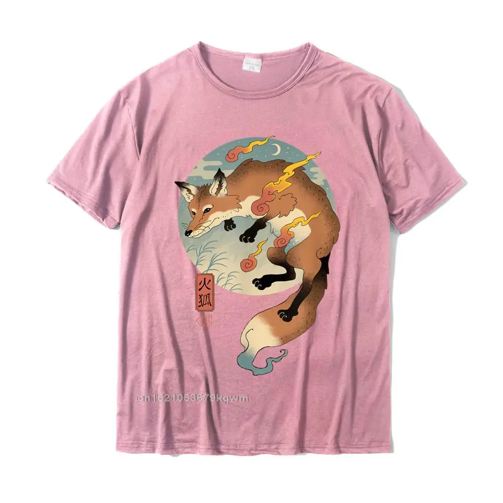 New Design Men Top T-shirts Crew Neck Short Sleeve 100% Cotton Fire Fox Ukiyo-e T-Shirt__3213 Tops & Tees Unique T-Shirt Fire Fox Ukiyo-e T-Shirt__3213 pink
