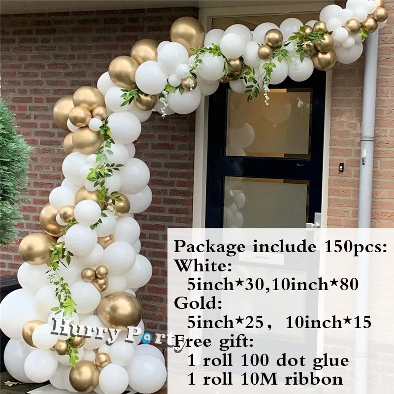 150Pcs Balloons Garland Arch Kit White Gold Balloon for Wedding  Birthday Baby Shower Engagement Party Decoration Supplies