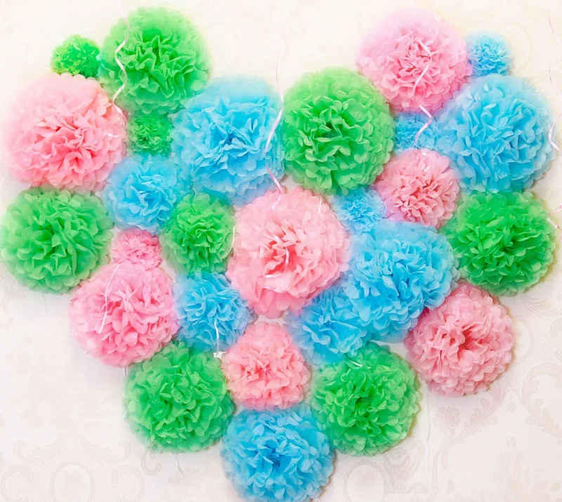 Tissue Paper 14-Inch Pom Pom - Light Blue